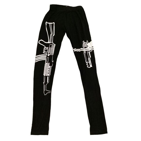 AK47 Garter Leggings Handgun Goth Punk Grunge Streetwear - Picture 1 of 11